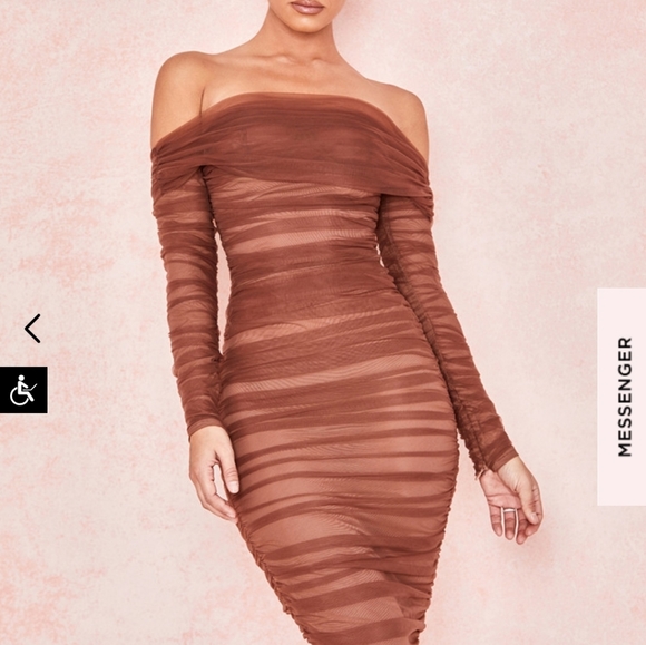 House of CB Dresses House Of Cb Anais Chestnut Tulle Off Shoulder